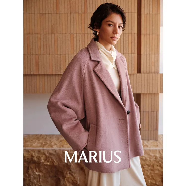 MARIUS | "泡芙大衣"意大利TEXCO羊驼毛简约一粒扣翻领短大衣