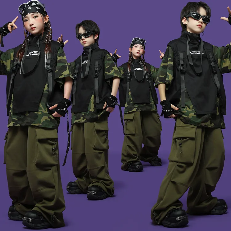 街舞儿童潮服男女孩子酷帅机能马甲嘻哈hiphop架子鼓舞蹈演出服