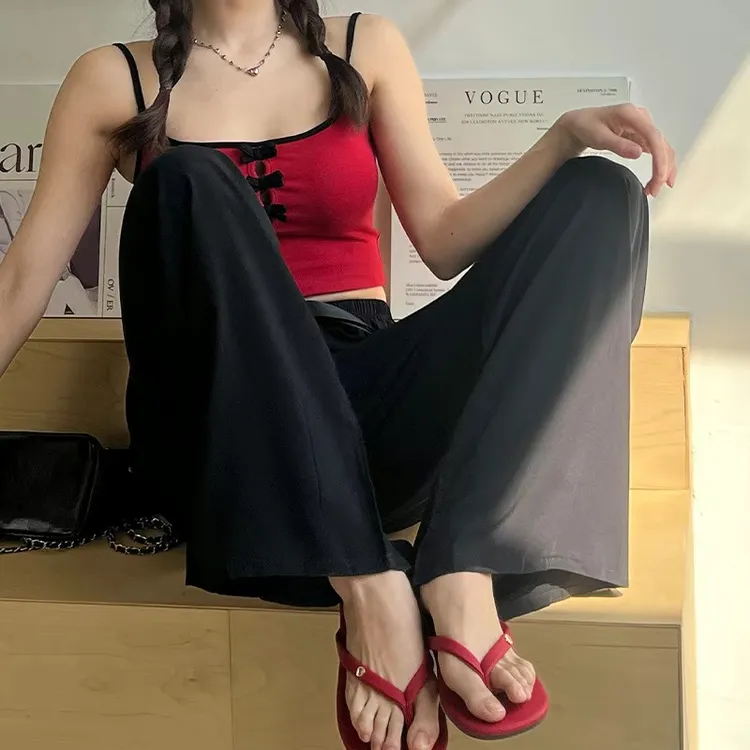 【品质现货】时尚纯色夏棉绸阔腿裤薄款女防蚊裤外穿人棉透气睡裤