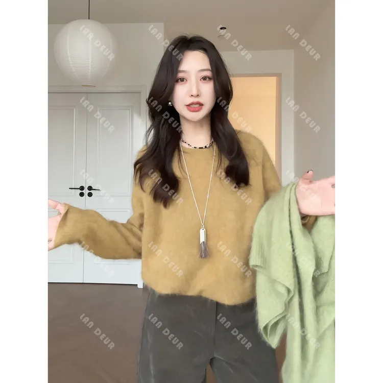 【留学笔记】羊毛羊绒衫长毛拉毛软糯氛围感圆领针织套头衫毛衣女