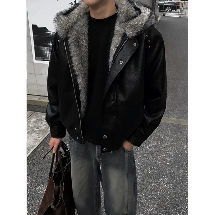 【BAW】美式高级感连帽座山雕棉服加绒加厚痞帅短款荔枝皮皮衣外套