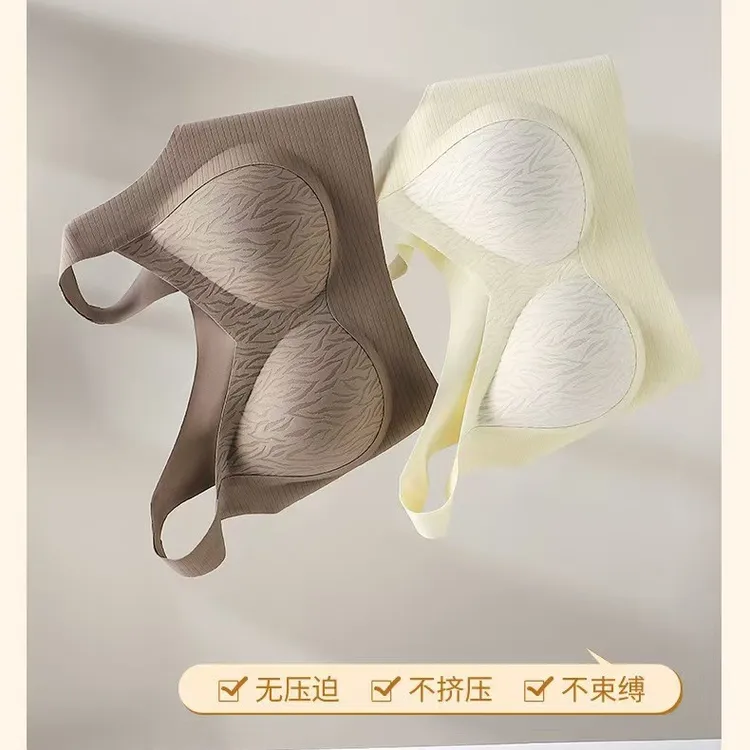 秋冬时尚螺纹提花蕾丝聚拢无痕文胸防下垂固定杯透气美背内衣女