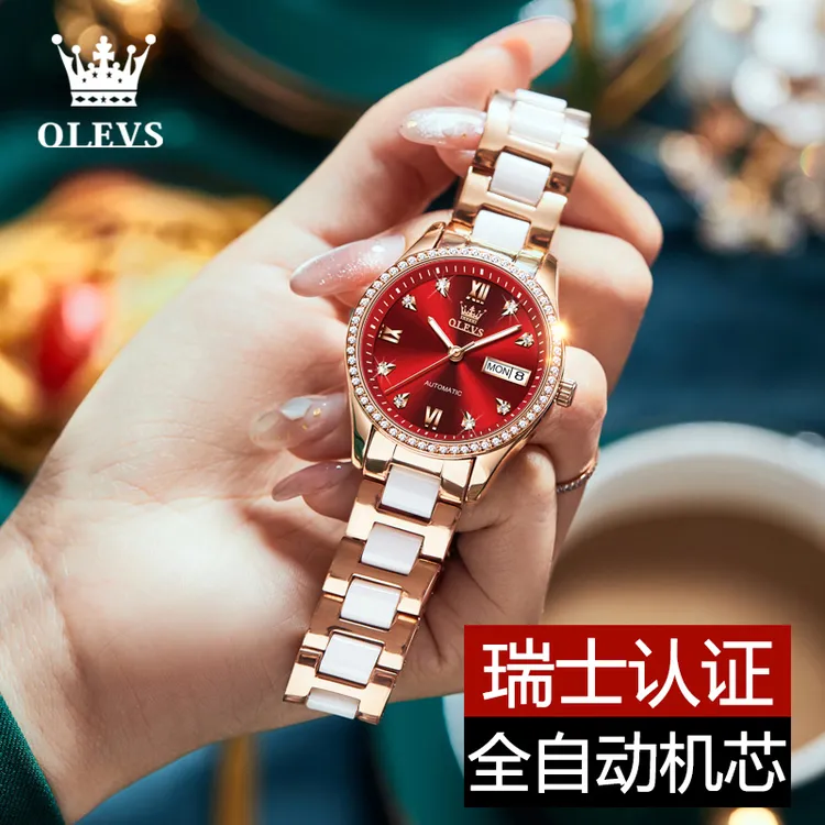 时尚轻奢女士手表镶钻高档潮流全自动机械表双日历优雅经典礼物女