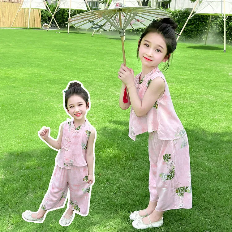女童套装夏季2025新款洋气儿童夏装国风背心薄款宝宝新中式两件套