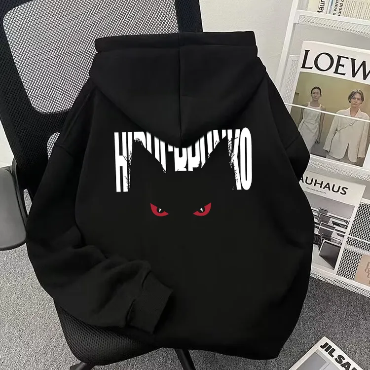 美式恶魔猫咪印花重磅纯棉上衣秋冬季ins高街设计感宽松连帽卫衣