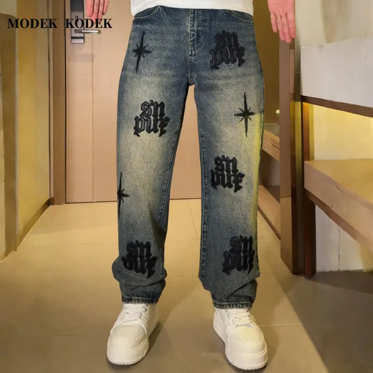 MODEK KODEK秋季新款男士宽松复古长裤高级感潮牌休闲直筒牛仔裤