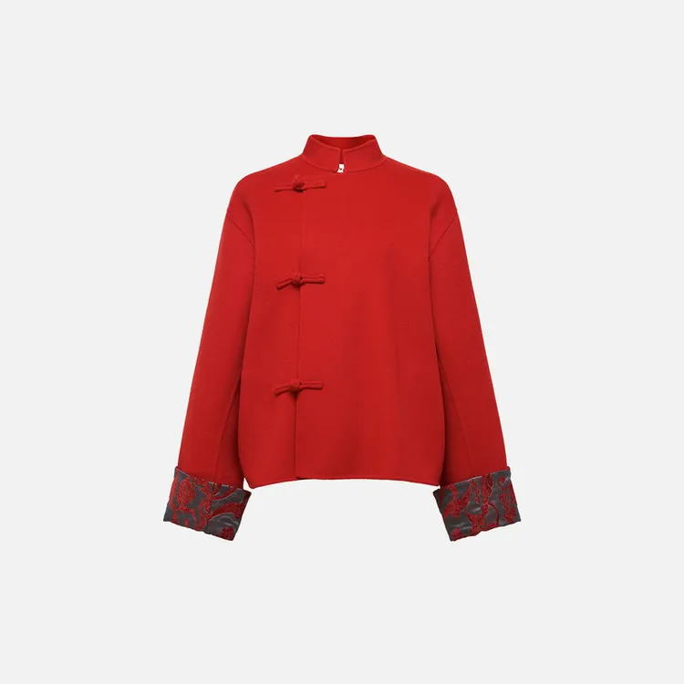 EP雅莹「骏」系列2026新款女装 红色国风新中式斜襟盘扣外套1505A