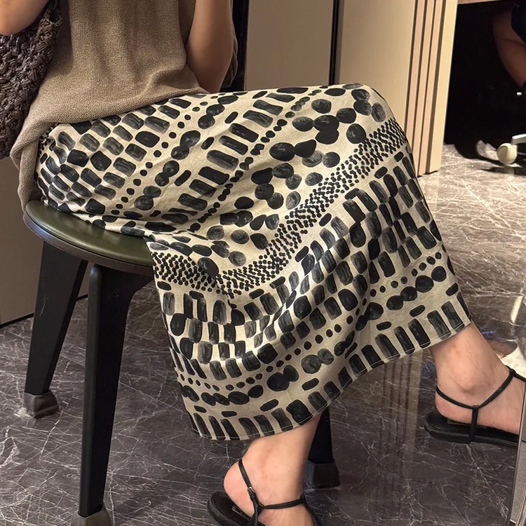 2025夏季新款波点印花半身裙女韩系气质高腰减龄宽松垂感A字裙潮