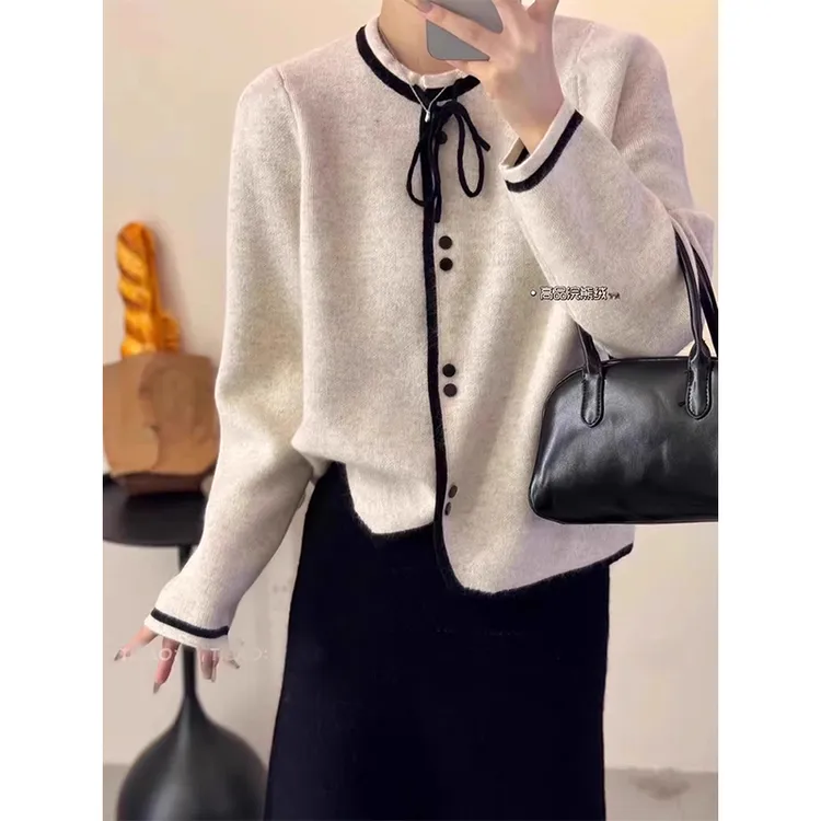 大码女装胖MM法式气质小香风长袖针织开衫秋冬季宽松慵懒外穿上衣