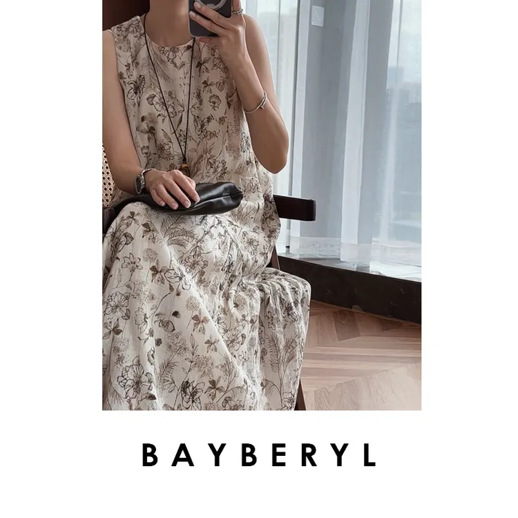 BAYBERYL老贝寻意花语*圆领无袖文艺苎麻气质连衣裙DR5E0923-5/10
