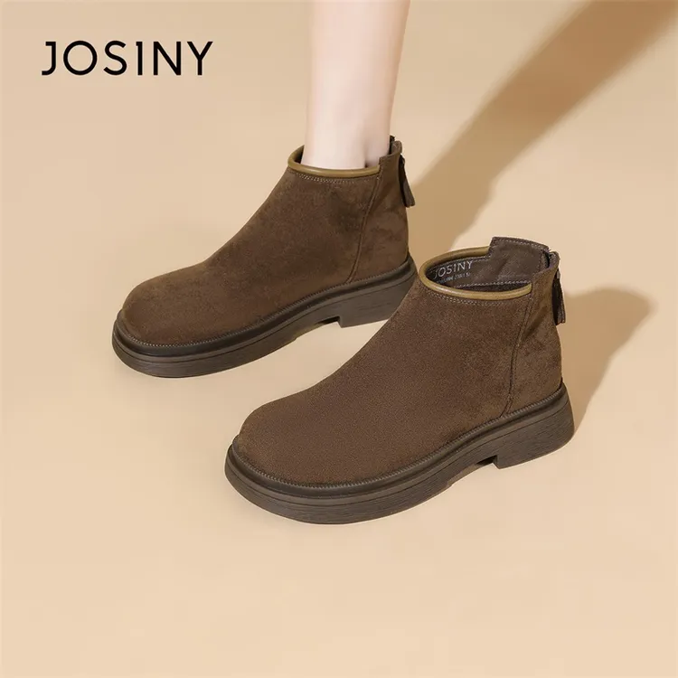 卓诗尼2025磨砂常规款透气后拉链秋冬马丁靴女鞋复古高帮