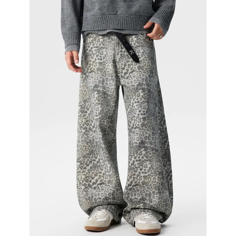 GTRG美式复古数码印花豹纹弯刀裤新款小众设计休闲宽松百搭阔腿裤