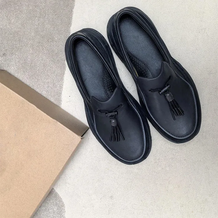 户外慢跑鞋运动套脚潮款乐福鞋男厚底增高休闲鞋徒步一脚蹬皮鞋男