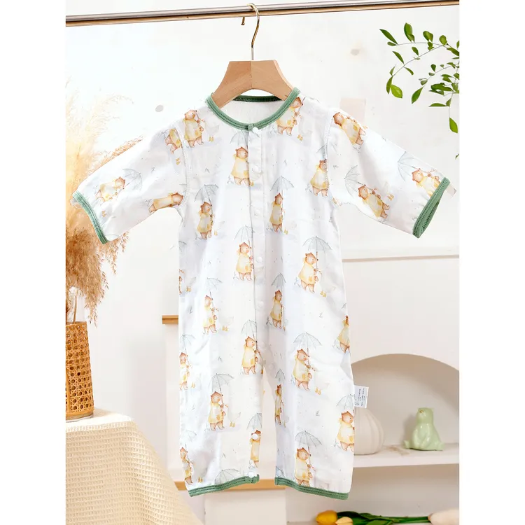 Elinfant儿童睡衣夏季薄款宝宝衣服透气网眼婴儿夏季衣服可拆连体