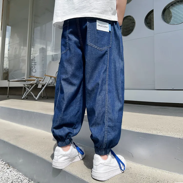 儿童夏装2025新款大男童装束脚裤子天丝做旧牛仔裤夏季薄款防蚊裤