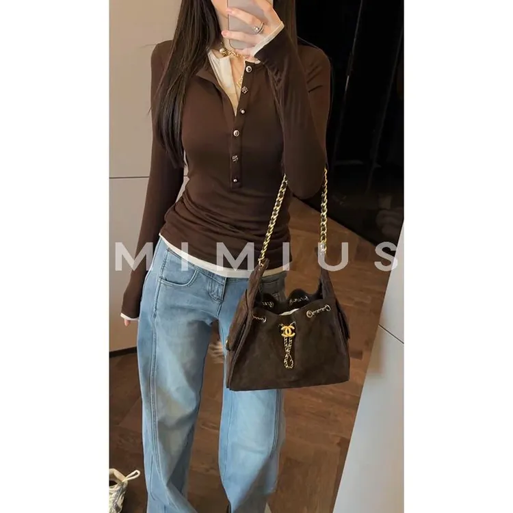 【mimius】P 天丝羊毛经典百搭亨利领假两件打底针织衫 G09354