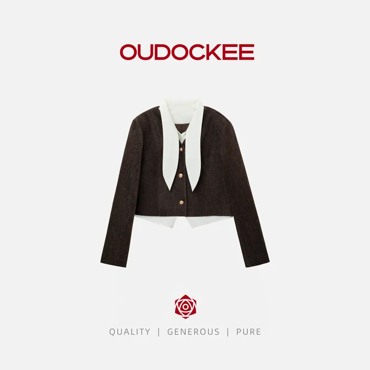 OUDOCKEE 鸥鸥【小泡菜】时尚气质高级感设计拼接上衣 JACE841T
