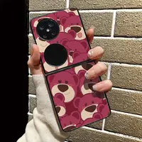 满屏草莓熊适用华为P50Pocket手机壳荔枝纹贴皮Poctet2保护套女生