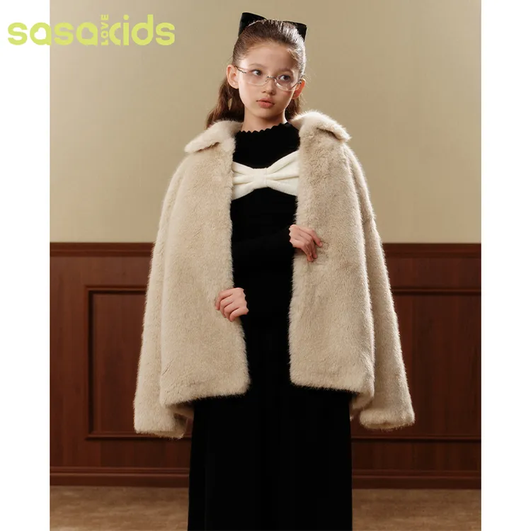 sasakids【韩系千金】秋冬人造皮草贵气韩系翻领休闲保暖外套童装