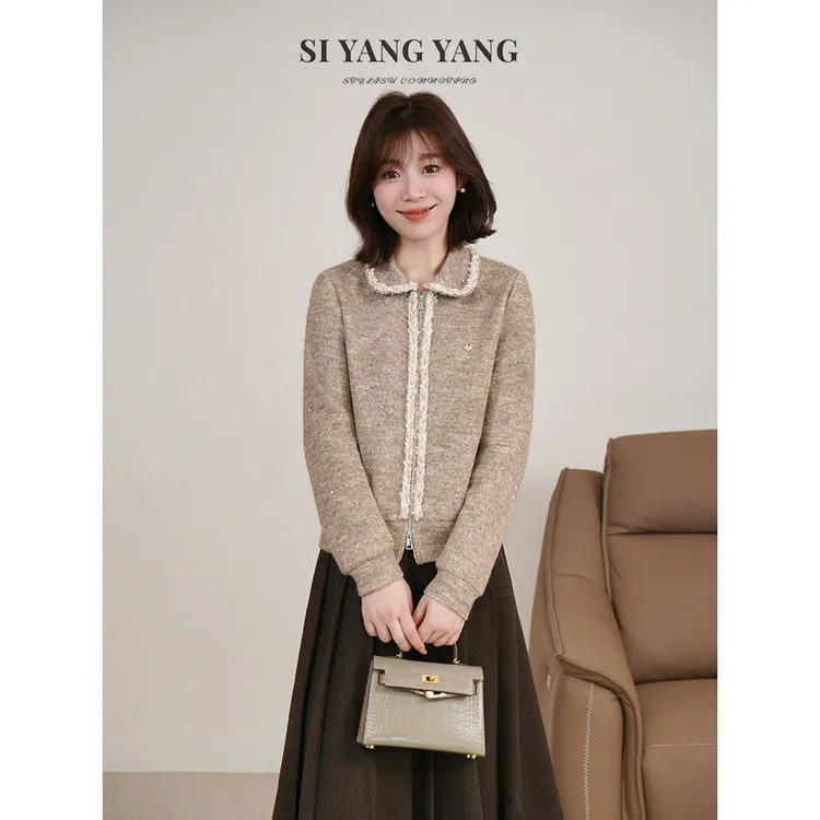 斯洋洋SIYANG冬季羊毛混纺亮片针织经典百搭减龄上衣SY512A038SYY