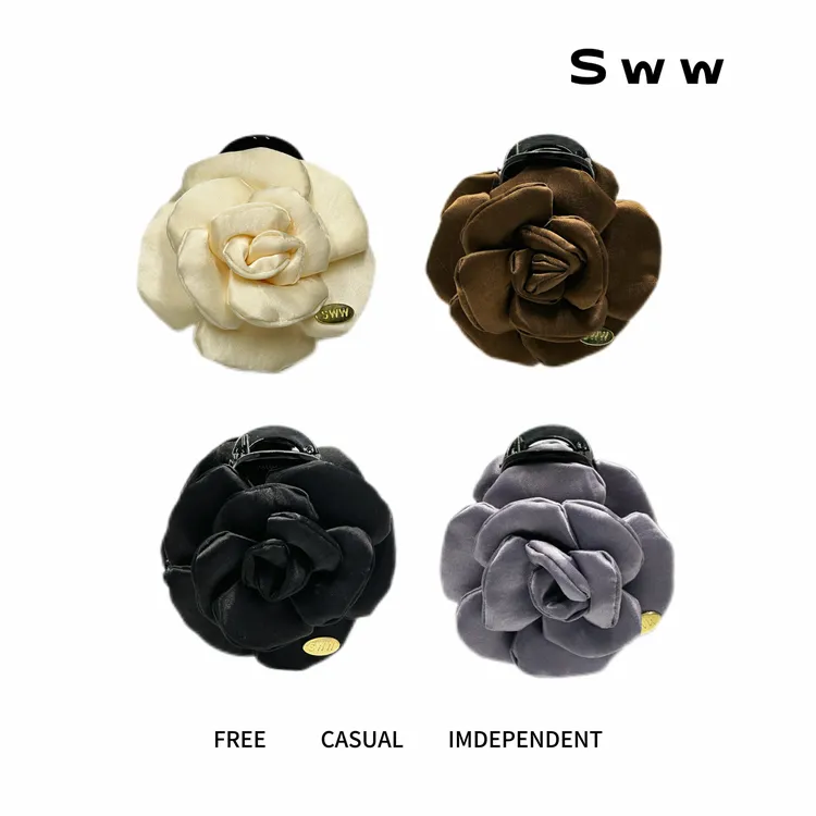SWW立体饱满玫瑰花抓夹超能夹复古发卡气质鲨鱼夹发夹