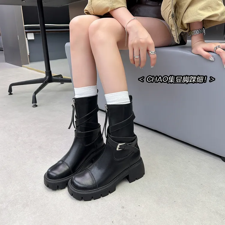 美拉德时装靴子2025今年秋冬季新款厚底短靴女鞋中筒靴流行马丁靴