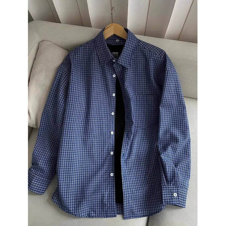 美式复古格子衬衫男款高级感长袖格纹衬衣防晒慵懒风cleanfit外套