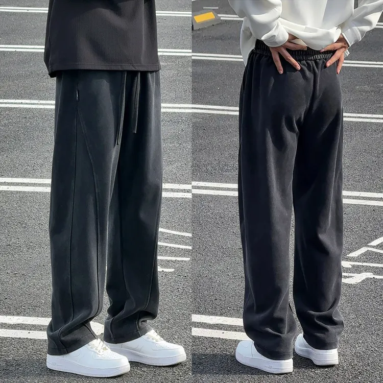 春秋季新款休闲裤男时尚潮流宽松阔腿运动卫裤高级感垂感直筒裤子