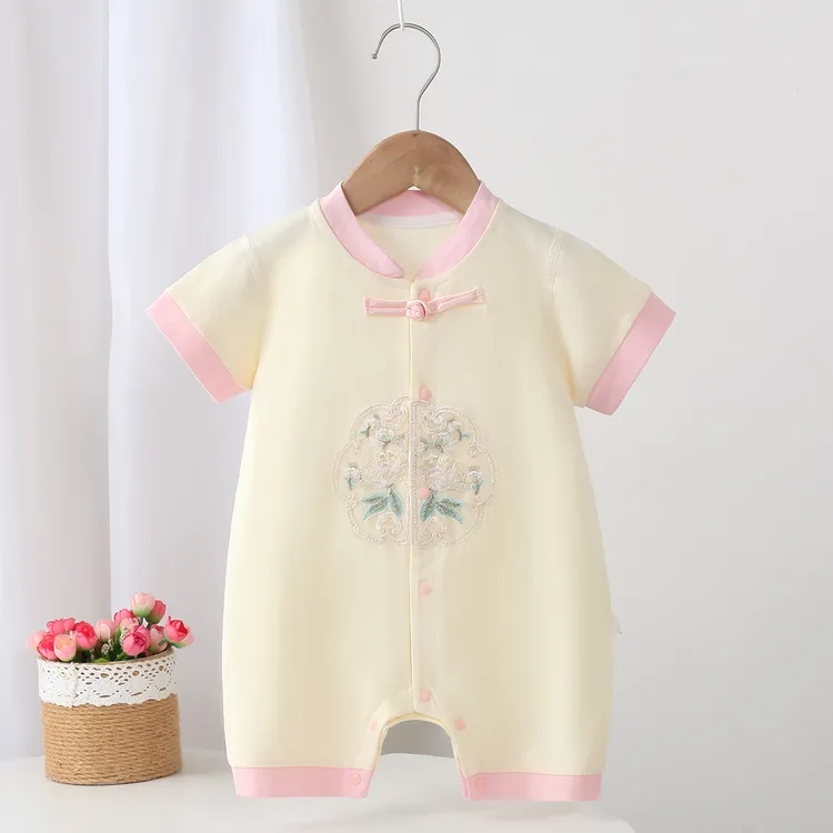 婴儿短袖连体衣夏季薄款男女宝中国风甜美可爱公主哈衣夏装外出服