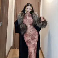 LHMknk1画报夫人原创自制秋冬贵妇青果领一等品银狐绒面针织大衣