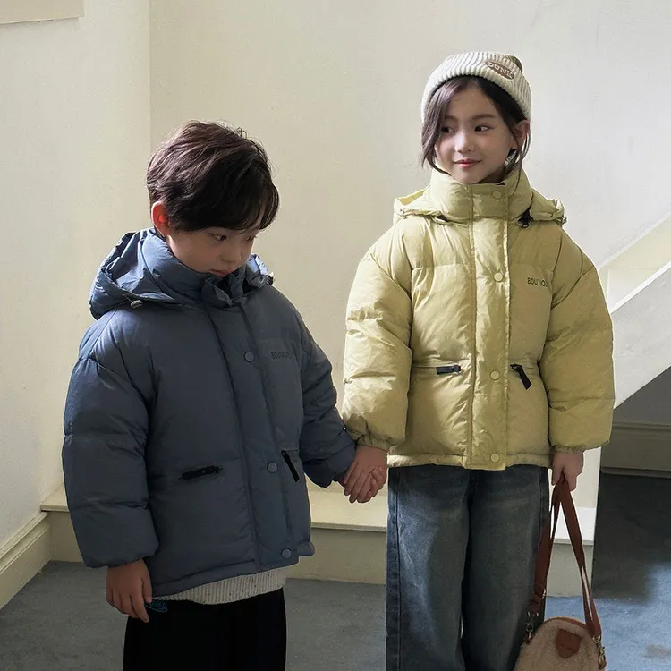 新款羽绒服秋冬季男童女童装中小儿童加厚白鸭绒姐弟连帽短款
