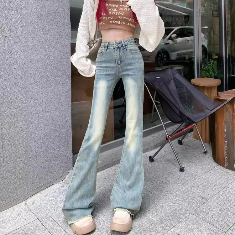 小个子复古显瘦牛仔裤女秋季长裤喇叭裤直筒裤拖地裤子文艺复古风