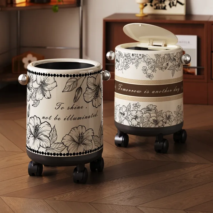 美世达垃圾桶家用2025新款客厅推荐高颜值中古风轻奢高档按压开盖