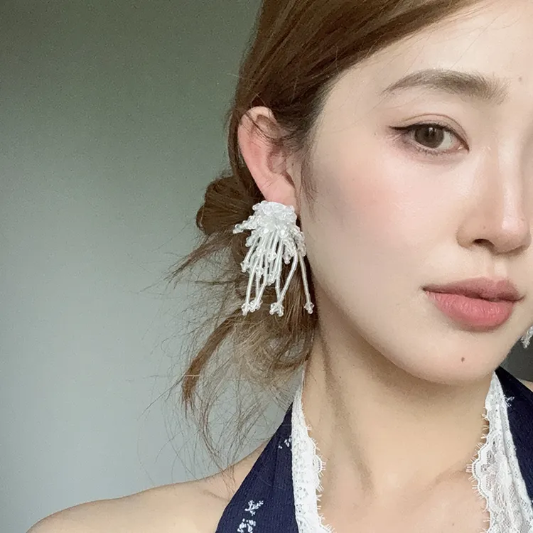 oushipei/欧诗佩 铜合金亚克力耳饰 夏日清透高级感串珠流苏耳环