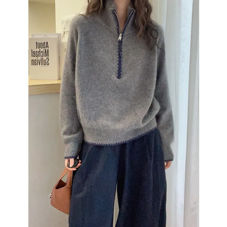 大码宽松慵懒风高领软糯毛衣女冬季新款微胖MM时尚百搭针织衫外穿