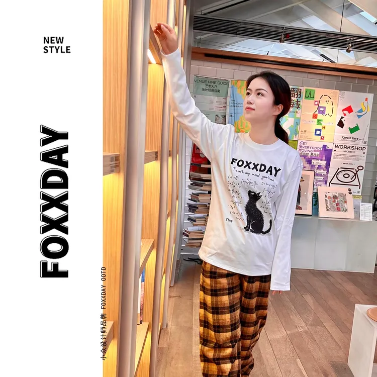 FOXXDAY数学喵星人·小众原创休闲宽松百搭圆领卫衣猫咪方程式趣味