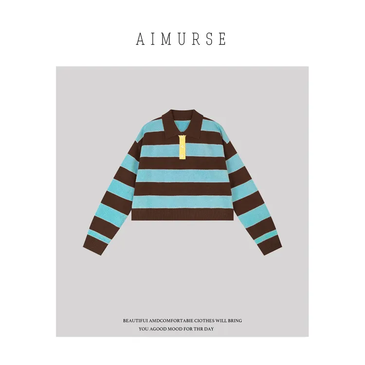 AIMURSE【条条是道】小众设计师 羊毛条纹时髦短裤休闲毛衣 AM30028