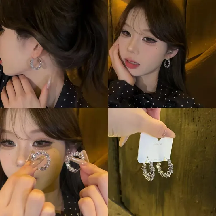 铜合金耳饰 韩系爆闪精致锆石耳环轻奢小众高级感耳圈耳钉耳饰ins