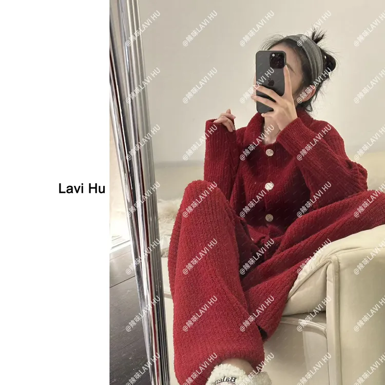 LAVI HU【暖冬叙事】韩系半边绒秋冬长袖新年红家居服99135