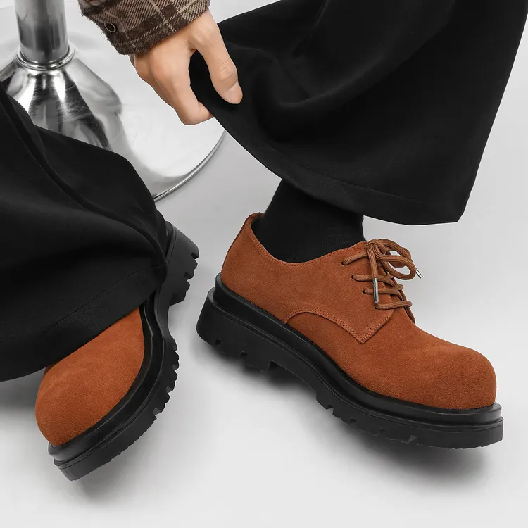 德比鞋男款真皮复古厚底大头皮鞋男磨砂皮摄影师工装鞋低帮马丁靴