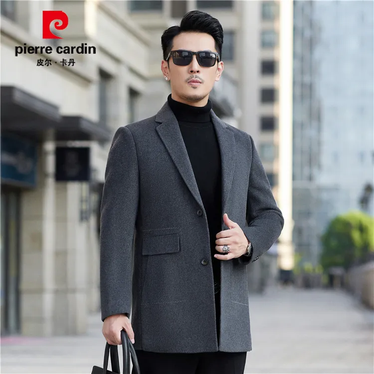 皮尔卡丹休闲毛呢小西服男士秋冬新款高档洋毛西装外套商务休闲男