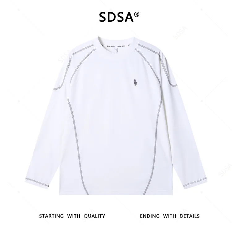 SDSA男士秋冬新款痞帅男装舒适撞色明线刺绣标圆领长袖T恤百搭潮