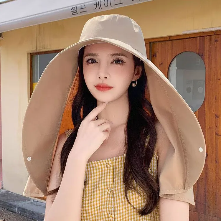 遮阳帽女士2025新款一体披肩太阳帽子吹不翻大帽檐超大旅游夏季