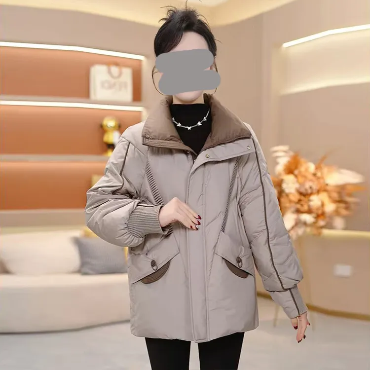 时尚宽松保暖显瘦棉服女2025年秋冬季新款撞色休闲洋气外套潮