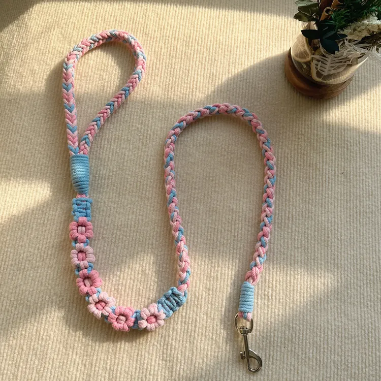 diy花花牵引绳大中小型犬雪纳瑞比熊猫犬牵引绳材料包成品1.25米
