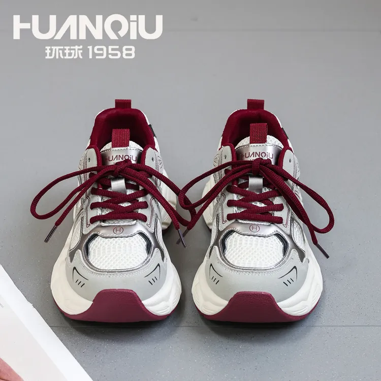 HUANQIU/环球休闲女鞋2025新款网面老爹鞋厚底运动鞋韩版学生女鞋