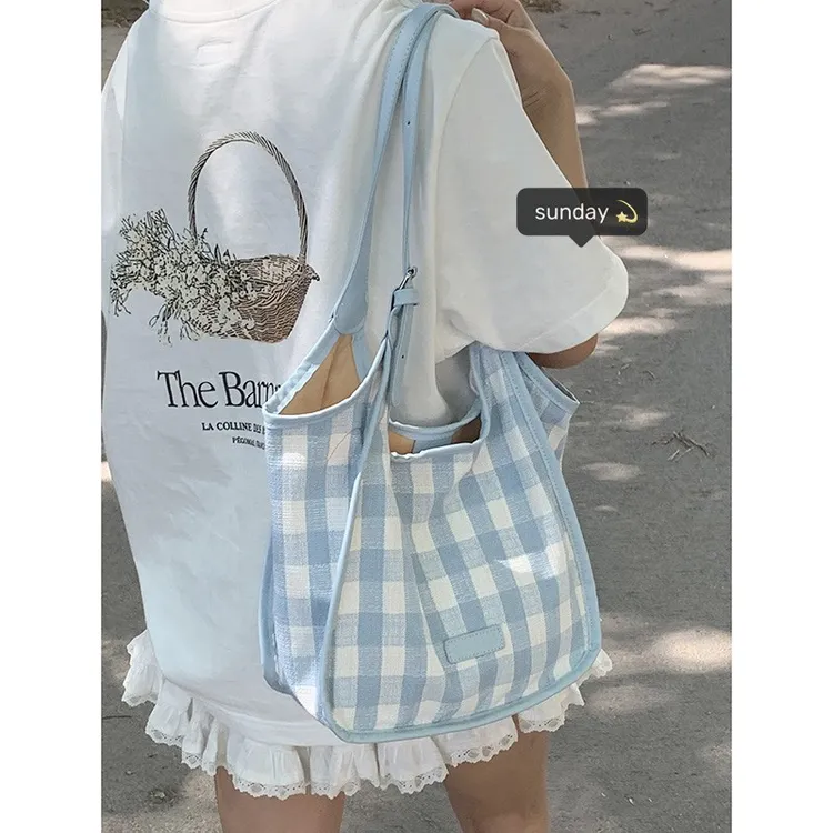 学院风大容量包包女款2025新款时尚通勤帆布单肩包百搭休闲托特包