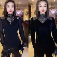 法式轻奢高级感纯欲长袖蕾丝拼接上衣时尚百搭显瘦洋气