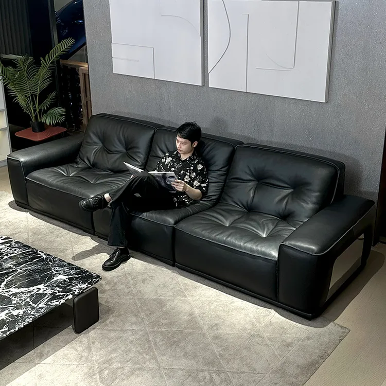 黑金刚沙发头层全青皮客厅横厅真皮沙发意式极简全青皮沙发