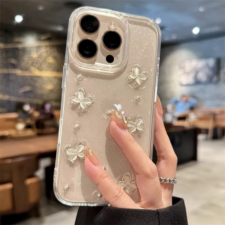 立体蝴蝶适用苹果16promax滴胶手机壳透明硅胶iPhone 17防摔15pro
